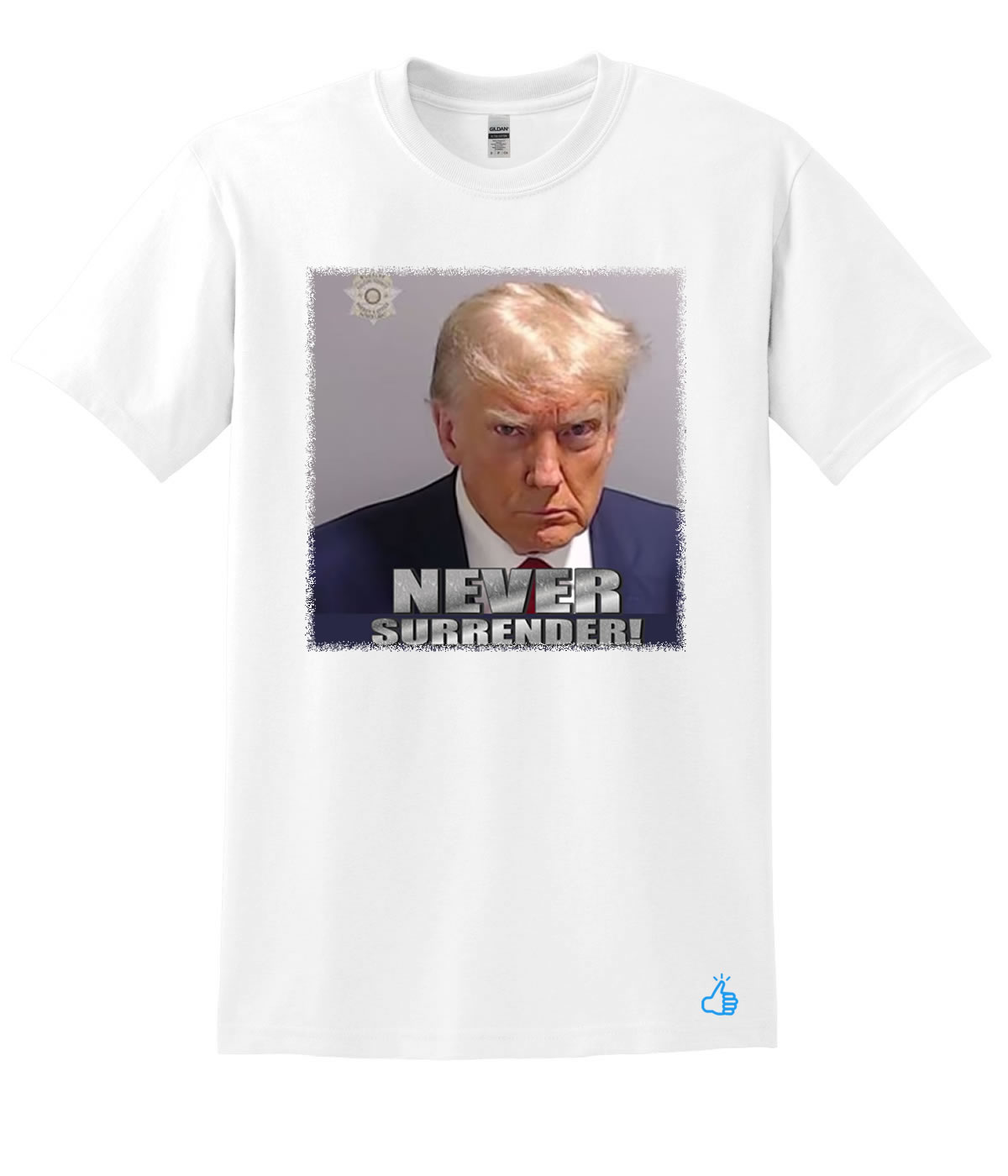 Never Surrender Trump Mugshot T-SHIRT - thumbshirts.com